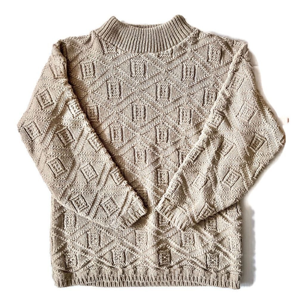 Vintage Aran Sweater Cotton Small / Medium Beige